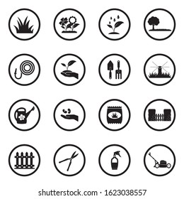 Lawn Icons. Black Flat Design In Circle. Vector Illustration.