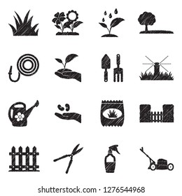 Lawn Icons. Black Scribble Design. Vector Illustration.