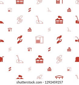 lawn icons pattern seamless white background. Included editable filled and line lawn mower, gazebo, hand with seeds, pergola icons. lawn icons for web and mobile.