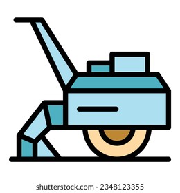 Lawn machinery icon outline vector. Farm machine. Tiller combine color flat