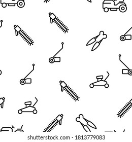 Lawn Mover Equipment Vector Seamless Pattern Thin Line Illustration