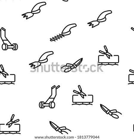 Lawn Mover Equipment Vector Seamless Pattern Thin Line Illustration
