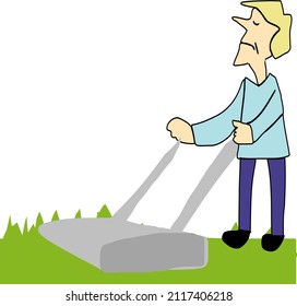 Lawn Mover Isolated People Vector