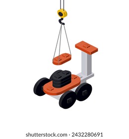 Lawn mover production concept on white background. Vector