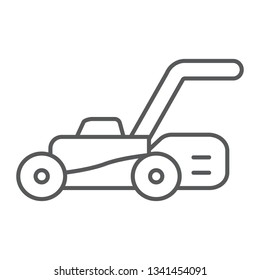Lawn mover thin line icon, equipment and garden, cutter sign, vector graphics, a linear pattern on a white background, eps 10.