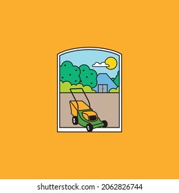 Lawn mower badge logo icon sign design vector illustration template