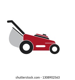 Lawn mower with bag vector icon, gardening icon
