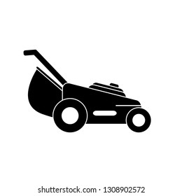 Lawn mower with bag vector icon, gardening icon