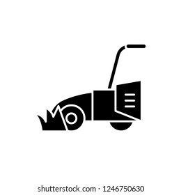 Lawn mower black icon, vector sign on isolated background. Lawn mower concept symbol, illustration 