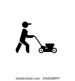 Lawn mower boy icon. Clipart image isolated on white background