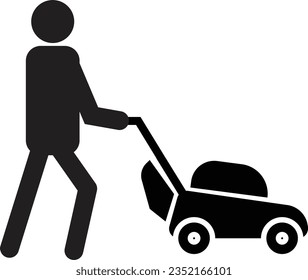 lawn mower boy icon. lawnmower symbol.  grass clipper sign. flat style.