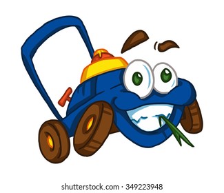 lawn mower character illustration logo icon vector