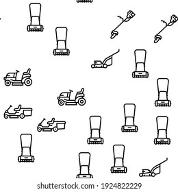 Lawn Mower Equipment Vector Seamless Pattern Thin Line Illustration