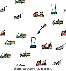 Lawn Mower Equipment Vector Seamless Pattern Thin Line Illustration