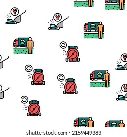 Lawn Mower Equipment Vector Seamless Pattern Thin Line Illustration