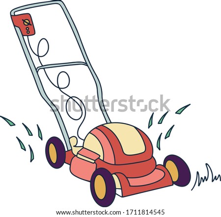Lawn mower flat children illustration 