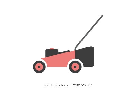 Lawn Mower Flat Icon For Web. Simple Lawn Mower Machine Sign Vector Design. Minimalist Gardening Grass Cutter Web Icon Isolated On White. Lawn Mower Clipart Logo. Garden Equipment Tool Concept