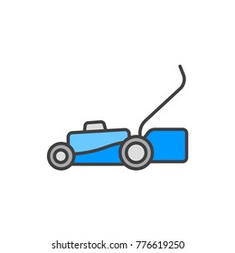 Lawn mower flat line colored icon.