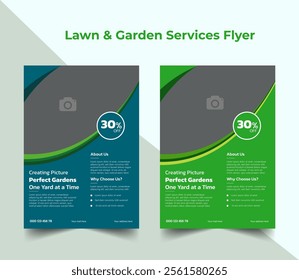 Lawn Mower Garden Flyer Template, Business Flyer poster pamphlet brochure cover design layout background, Tree and gardening service poster leaflet design cleaning agriculture advert care agriculture 