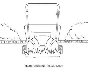 Lawn mower garden graphic black white landscape sketch illustration vector 