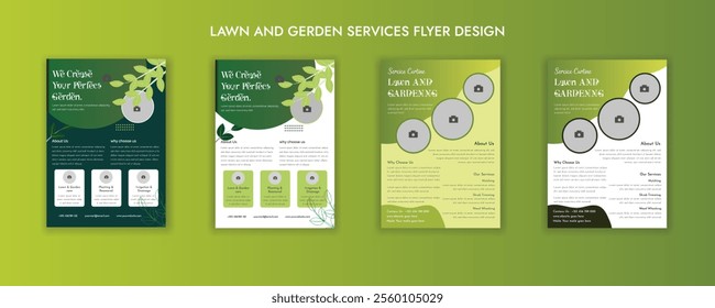 Lawn Mower Garden or Landscaping Agricultural service Design, trifold brochure design template layout vector