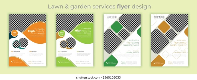 Lawn Mower Garden or Landscaping Agricultural service Design, trifold brochure design template layout vector