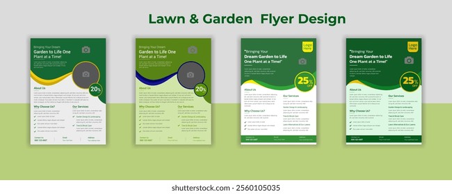 Lawn Mower Garden or Landscaping Agricultural service Design, trifold brochure design template layout vector