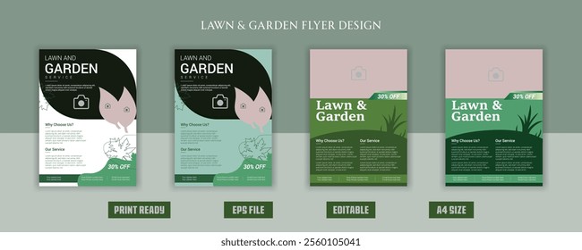 Lawn Mower Garden or Landscaping Agricultural service Design, trifold brochure design template layout vector