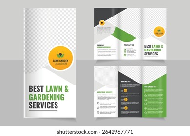 Lawn Mower Garden or Landscaping Agricultural service Design, trifold brochure design template,  Modern Lawn Care Trifold Brochure Template, Gardening, Landscaper or Agro firming services