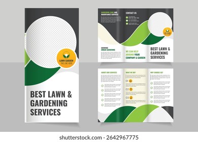 Lawn Mower Garden or Landscaping Agricultural service Design, trifold brochure design template,  Modern Lawn Care Trifold Brochure Template, Gardening, Landscaper or Agro firming services