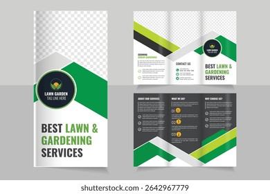 Lawn Mower Garden or Landscaping Agricultural service Design, trifold brochure design template,  Modern Lawn Care Trifold Brochure Template, Gardening, Landscaper or Agro firming services