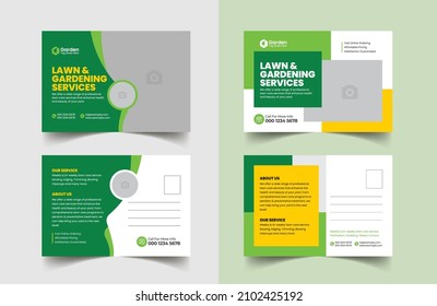 Lawn Mower Garden or Landscaping Service Postcard Template. Eddm Postcard Design, Event Card Design, Direct Mail Template, Invitation Design. leaflet, grass, equipment, gardener