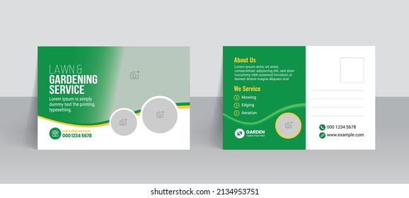 Lawn Mower Garden or Landscaping Service Postcard Template.