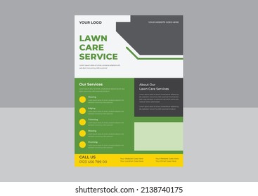 Lawn Mower Garden or Landscaping Service Flyer Template, Business Flyer poster pamphlet brochure cover design layout background, Tree and gardening service poster leaflet design.