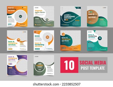 Lawn Mower Garden or Landscaping Service Social Media Post and Web Banner Template. Agro post design, mowing poster, leaflet, poster design, grass. Lawn garden or landscaping social media post