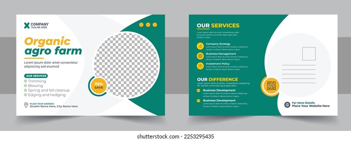 Lawn Mower Garden or Landscaping Service Postcard Template. Eddm Postcard Design, Event Card Design, Direct Mail Template, Invitation Design. leaflet, grass, equipment, gardener