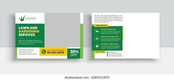 Lawn Mower Garden or Landscaping Service Postcard Template. Eddm Postcard Design, Event Card Design, Direct Mail Template, Invitation Design. leaflet, grass, equipment, gardener