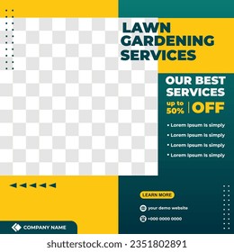 Lawn Mower Garden or Landscaping Service Social Media Post and Web Banner Template design, Agriculture and farming business advertisement flyer design.