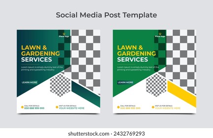 Lawn Mower Garden or Landscaping Service Social Media Post and Web Banner or Square Banner Template Design..eps
