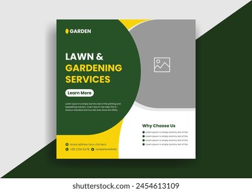 Lawn Mower Garden or Landscaping Service Social Media Post and Web Banner Template Design