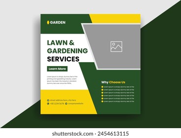 Lawn Mower Garden or Landscaping Service Social Media Post and Web Banner Template Design