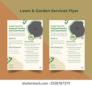 Lawn Mower Garden or Landscaping Service Flyer Template, Business Flyer poster pamphlet brochure cover design layout background, Tree and gardening service poster leaflet design cleaning agriculture 