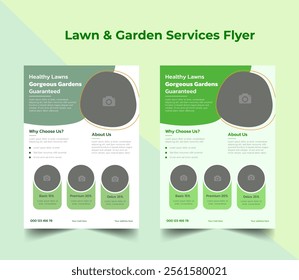 Lawn Mower Garden or Landscaping Service Flyer Template, Business Flyer poster pamphlet brochure cover design layout background, Tree and gardening service poster leaflet lawn care cleaning cutting