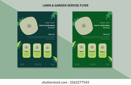 Lawn Mower Garden or Landscaping Service Flyer Template. Business Flyer poster,lawn service and gardening flyer design template
, A4 size leaflet, grass, equipment, gardener.