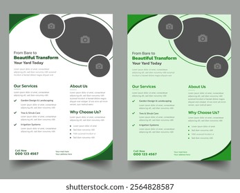 Lawn Mower Garden or Landscaping Service Flyer Template. Business Flyer poster pamphlet brochure cover design layout background, A4 size leaflet, grass, leaflet template, landscaping service, lawn