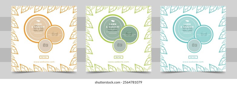 lawn mower garden or landscaping services social media post and promo banner ads template. Agricultural and farming services social media post lawn gardening or web banner template design.