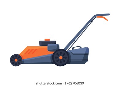 Lawn Mower Garden Machine Flat Style Vector Illustration on White Background