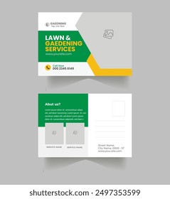 Lawn Mower Garden Service Postcard Design, Direct Mail Template, Invitation Design. leaflet,