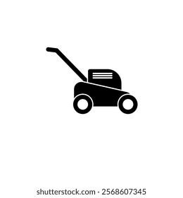 Lawn Mower, Gardening Grass Cutter Solid Flat Vector Icon Isolated on White Background.