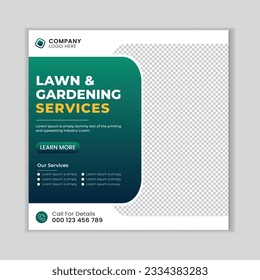 Lawn mower gardening service social media post design template.  Agriculture farming business service post.
Lawn and gardening service social media post banner template.